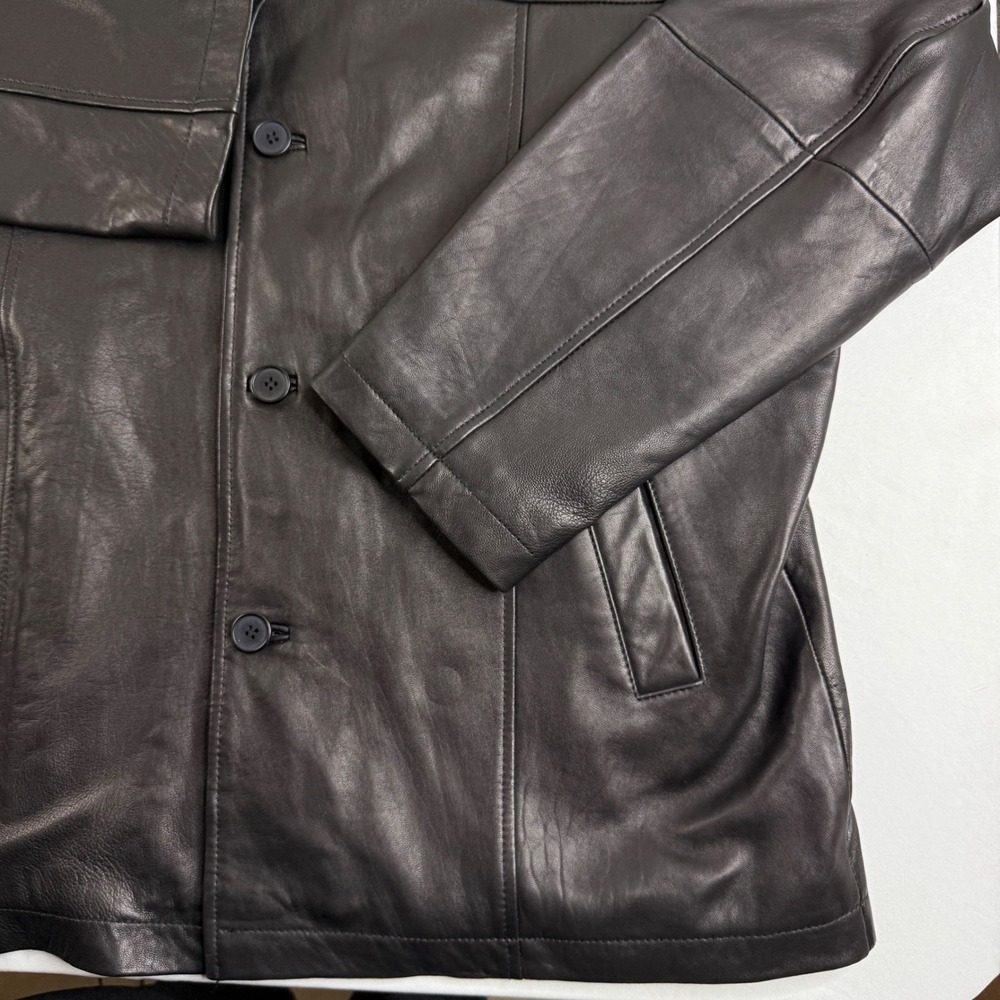 Boston Harbour Outdoorwear Mens Black Leather Button Front Car Coat Jacket L - Picture 4 of 16